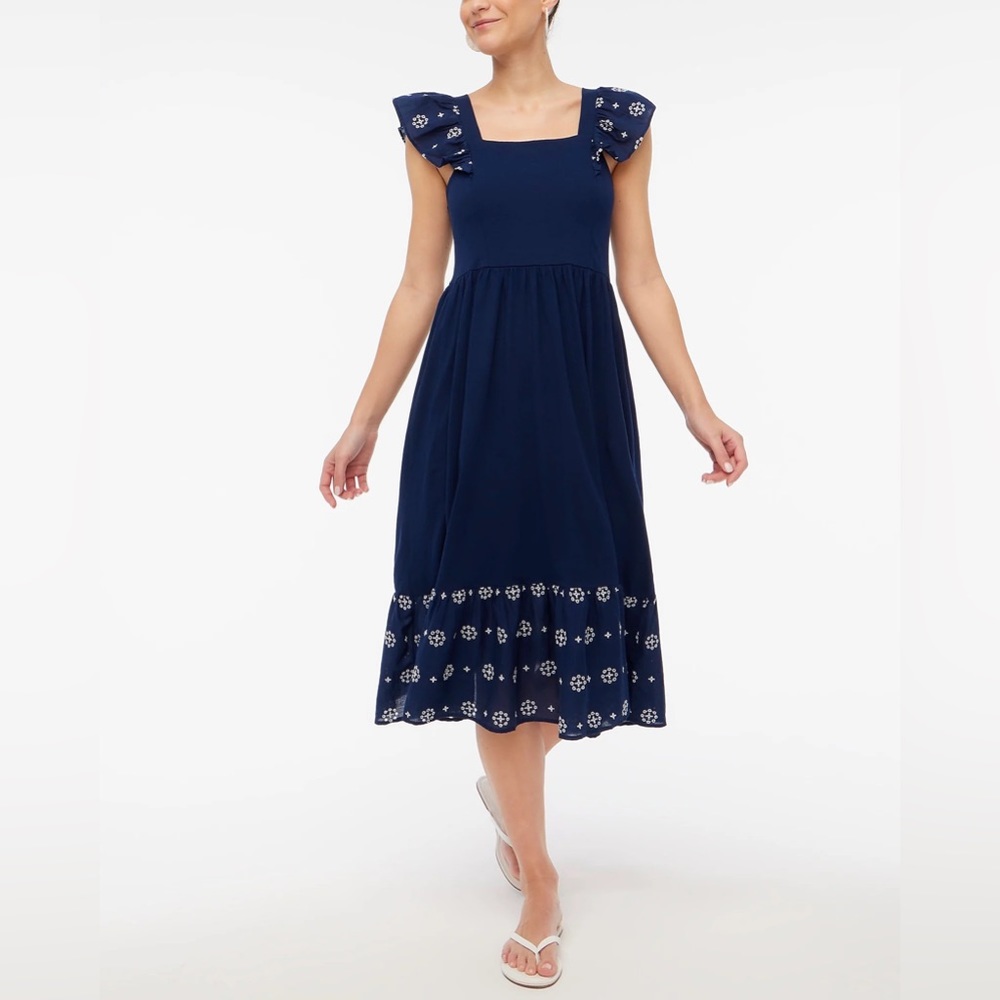 (Large) NWT J. Crew Eyelet Knit Midi Dress in Antique Navy Blue - Picture 2 of 4